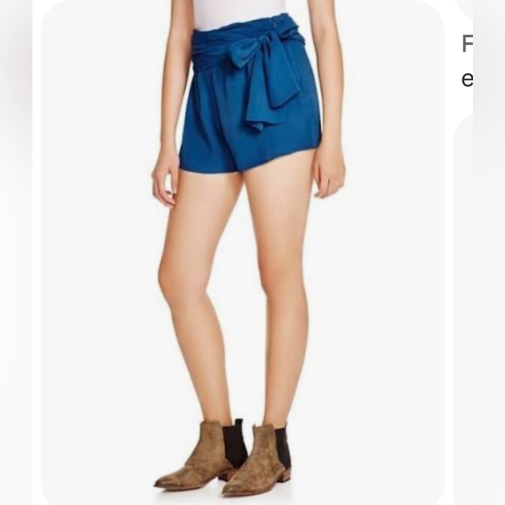 Free People Blue Shirred Bow-waist Rayon Shorts